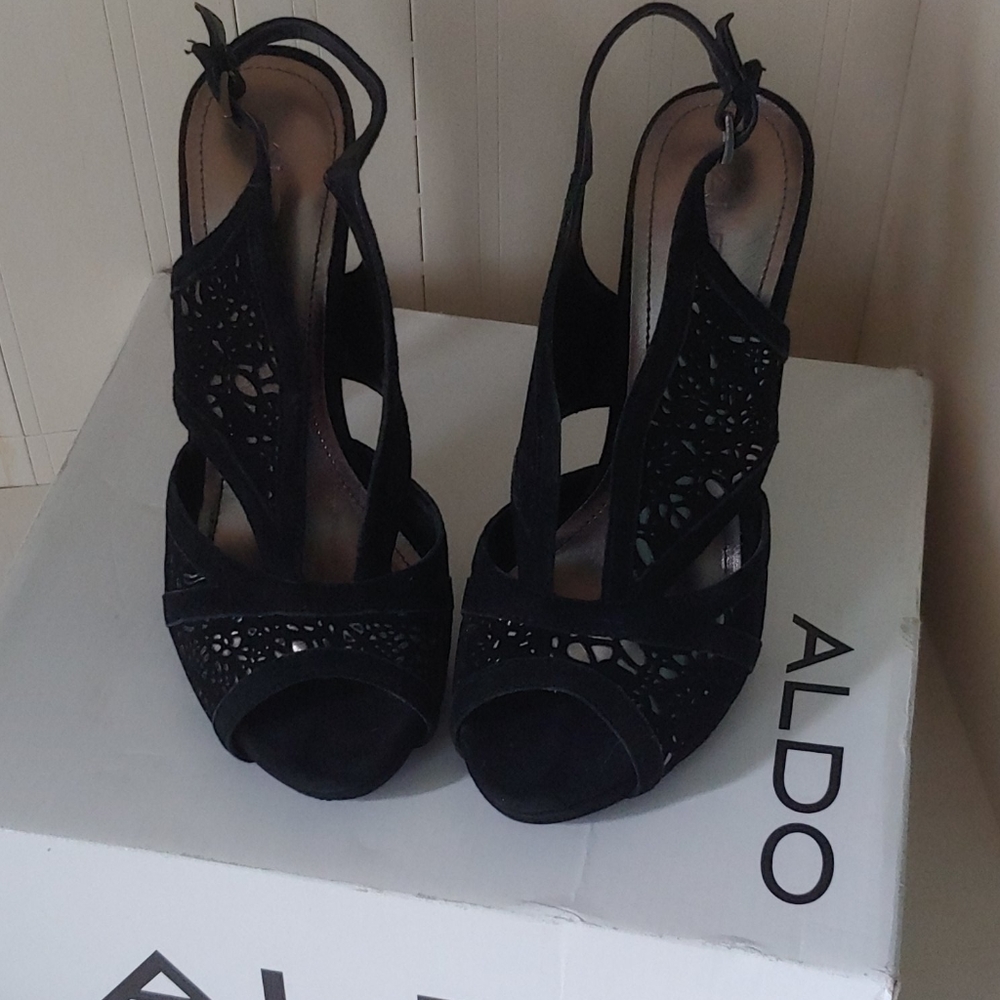Aldo Black Velvet and Metallic Heels